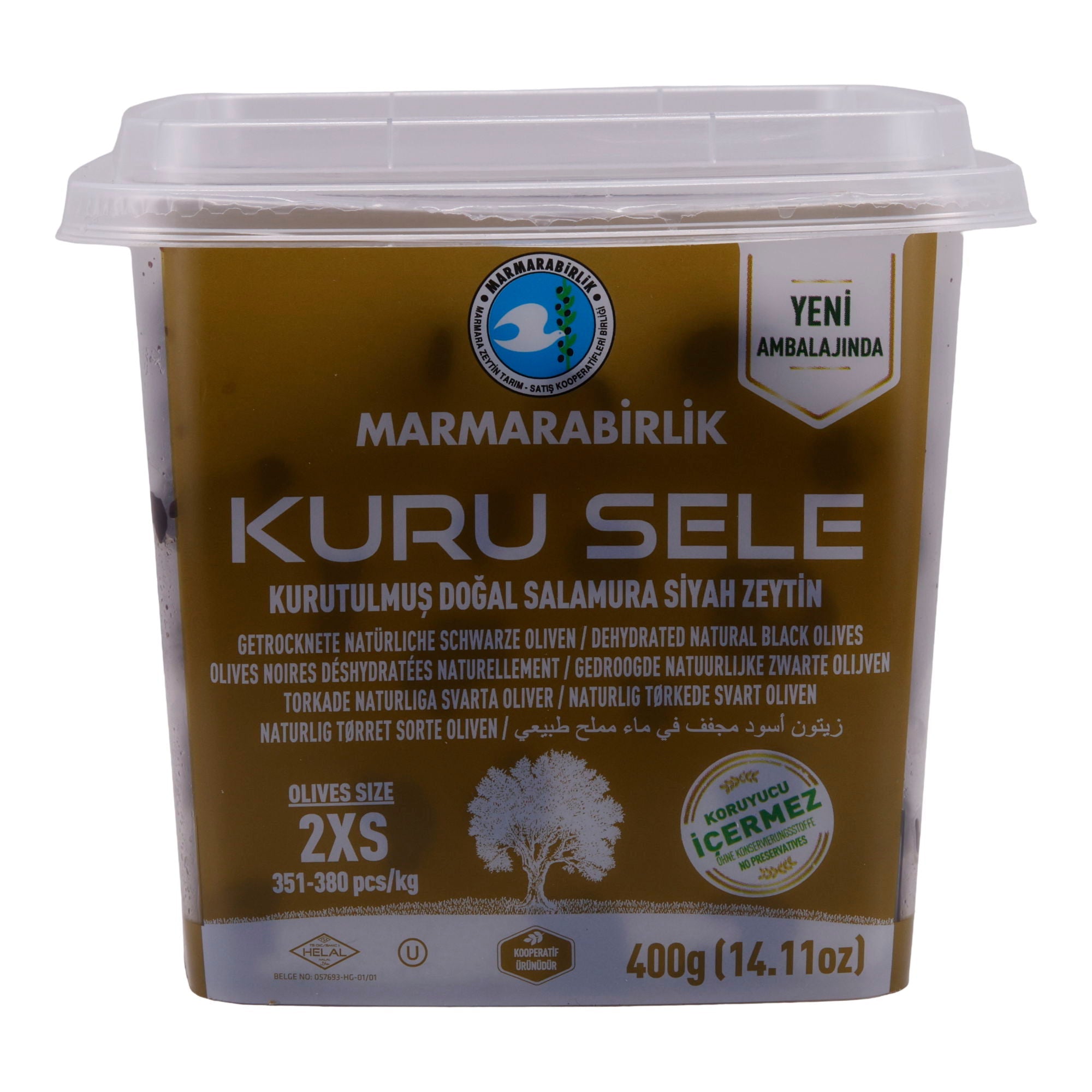 Oliven Marmarabirlik | Kuru Sele 2XS | Traditionell getrocknete schwarze Oliven | 400 g MARMARABIRLIK